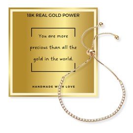 genkigold 18k Real Gold/Platinum Plated Tennis Bracelet for Women Girls - Dazzle Her with Prong-Set Round Diamonds!Comes with a Special Golden Message Card for Birthday Thanksgiving Christmas Gifts