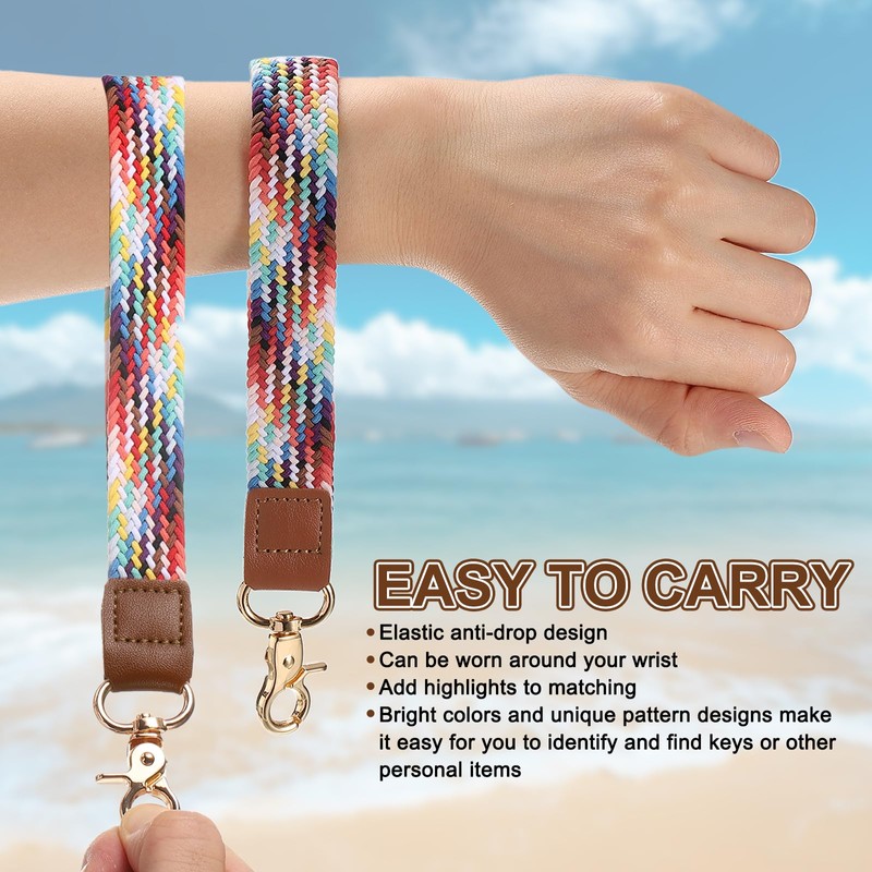 uxcell Wrist Lanyard Keychain, 200mm Braided Wristlet Strap with Gold