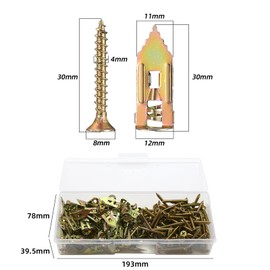 Mostantu 200Pcs 12x30mm Drywall Self Drilling Anchors with 4x30mm Screws Kit, 100Pcs Zinc Plated Sheetrock Anchors and 100Pcs Expansion Screws, No Drill Needed, Hold 66LB for Wall Hanging