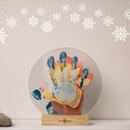 Petit Artichaut - Family Colors – Transparent Frame Kit with 5 Plexiglass Panels, Wooden Base, 5 Paint Tubes, Roller for Family Handprint Art – Unique Birth Gift & Home Decor