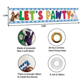 MEFENG Let's Pawty Banner Dog Puppy Theme Birthday Backdrop Yard Sign Pet Dog Birthday Decorations Party Supplies -9.8x1.6 ft.
