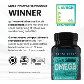 Freshfield Omega 3, DHA Supplements, Algae Oil, Vegan Omega, Ocean Saving Fish Oil Replacement, Sustainably Sourced, Highest Levels of DHA per Capsule, w/DPA