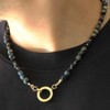 COLANCOLAN FORCE 5 Polyhedral Cube Necklace, Dark Blue Tiger Eye,