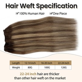 Hand Tied Weft Hair Extensions Human Hair Medium Brown to Caramel Blonde Human Hair Weave Bundles Straight Sew in Hair Extensions Real Human Hair Sew in Hair Bundles Full Head Remy Wefts Hair 14 Inch