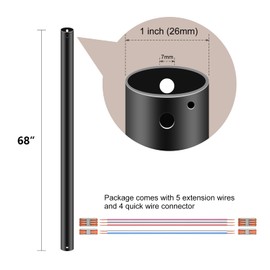 FUJIBONNY 68" Ceiling Fan Downrod, 【1" Outside Diameter】Matte Black Extension Downrod Including 5 Extension Wires and 4 Wiring Clips(No Threads)