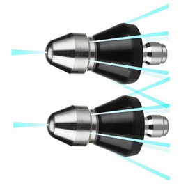 Sewer Cleaning Tool High-Pressure Nozzle, 2 Pack Sewer Jetter Kit for Pressure Washer, Stainless Steel, 1 Front Jet and 6 Rear Jets Sewer Jetter Nozzle with 1/4" Quick Connector, 5000Psi (A)