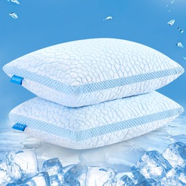 QUTOOL Double-Sides Cooling Pillow for Hot Sleepers, Shredded Memory Foam Pillow Queen Size Set of 2, Adjustable Soft & Firm Gel Bed Pillow for Side, Back, Stomach Sleepers