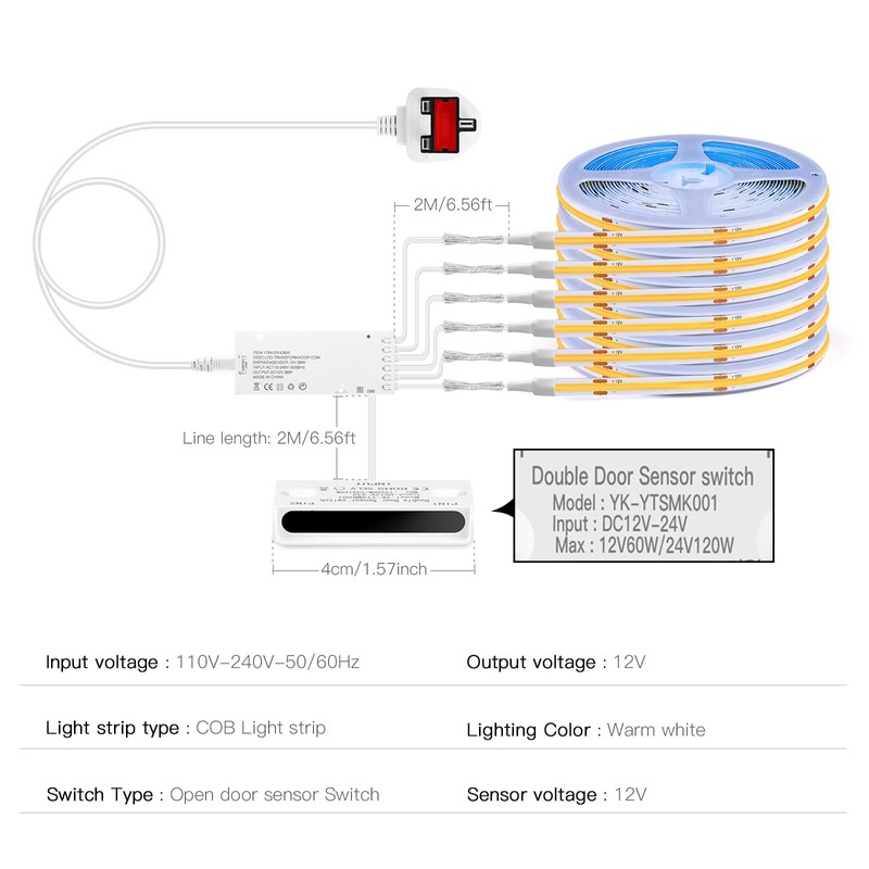CHNMALITAI 12V Under Cabinet COB LED Strip，6 Roll 2M Warm
