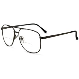In Style Eyes Just Chillin' Bifocal Cheaters Reading Glasses - Wired Aviator Style Metal Frame - Non-Polarized Lens - Pewter - 1.0x