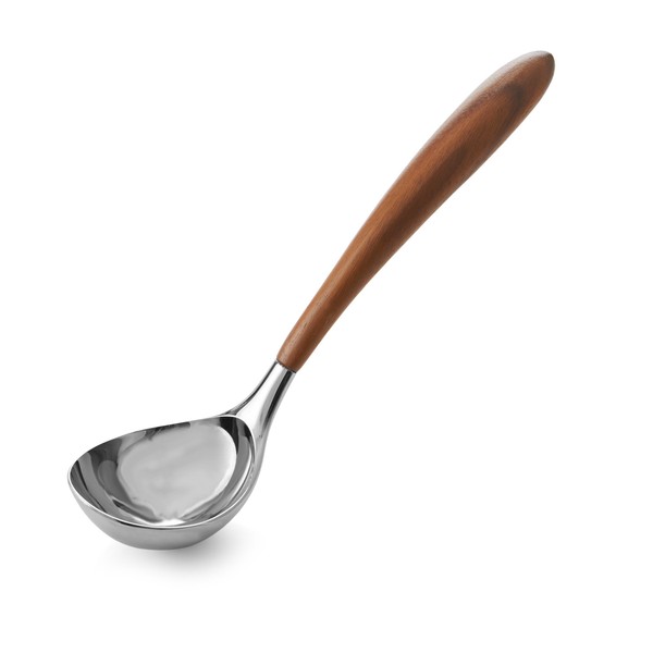 Nambe - Gourmet Collection - Curvo Ladle - Measures at 12.5" x 3" - Made with Acacia Wood and Stainless Steel - Designed by Steve Cozzolino