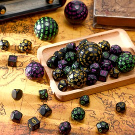 Libima 3 Set Complete D3-D100 Polyhedral Dice Set 100 Sided Dice Multisided D100 Dice for Role Playing Table Games Party (Black & Purple, Black & Green, Black & Yellow)