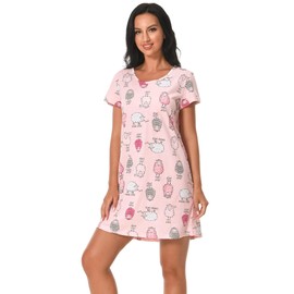 FEREMO 3 Pack Nightgowns for Women Soft Cotton Short Sleeve Night Shirts Womens Print Sleep Shirts Sleepwear(Set3,L)