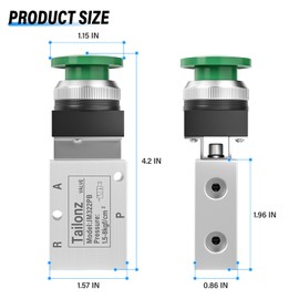 TAILONZ PNEUMATIC Green 1/4”NPT Manual Control type Mushroom Push Button 3 Way 2 Position Pneumatic Control Mechanical Valve