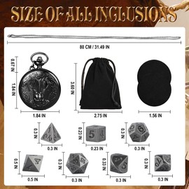 Kabinka DND Dice Set, 7pcs Mini Metal Dice with Pocket Watch Shell,Portable D&D Dice with Necklace,Dungeons and Dragons Dice for RPG(Lich,Black)