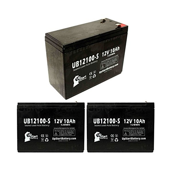 3 Pack Replacement for Schwinn IZIP I-750 Electric Scooter 3 Battery - Replacement UB12100-S Universal Sealed Lead Acid Battery (12V, 10Ah, 10000mAh, F2 Terminal, AGM, SLA)