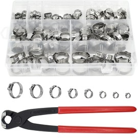 130pcs Heavy Duty PEX clamp Assortment Kit with Pliers, Stainless Steel Single Ear Hose Clamps 1/4"- 0.92"(6-23.5mm), PEX Cinch Crimp Rings Pinch Clamps for Water Pipe, Plumbing and Automotive Use
