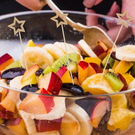 Kichvoe 50Pcs Cocktail Picks: Gold Star Bamboo Fruit Picks 5.5 Inch Wooden Toothpicks Skewers for Appetizers Fruits Drink Garnish