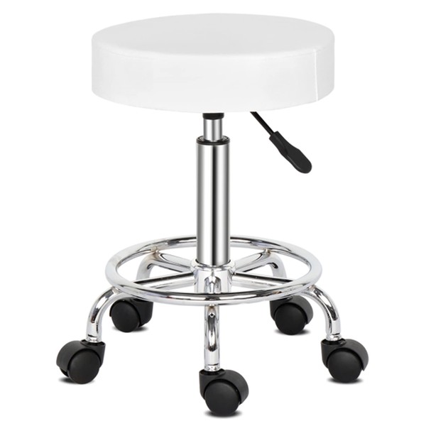 NALLBEIRRAA Round Rolling Stool Chair Modern PU Leather Height Adjustable