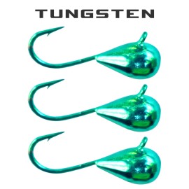 Kenders Outdoors 3 Pack - Tungsten Ice Fishing Jigs - METALLIC TURQUOISE (6 Size Variations) - 3mm - #16 Hook