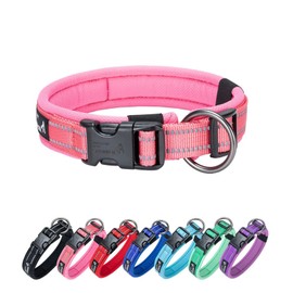 EXCELLENT ELITE SPANKER Reflective Dog Collar Classic Soft Padded Breathable Nylon Adjustable Pet Collar with Quick Release Buckle for Boy Girl Male Female Small Medium Large Dogs Training(Pink-S)