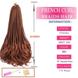 French Curl Crochet Braids Hair 14 Inch 7Packs Goddess Box Braids Crochet Hair for Women Pre Looped Crochet Box Braid with Curly Ends French Curly Braiding Hair Extension (30#, 14INCH（7 Packs）)