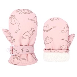 TRIWONDER Kids Ski Gloves Winter Gloves Toddler Snow Mittens Gloves Dinosaur Pattern Warm Gloves with Fleece Lining for Children Boys Girls Snowboarding Skiing (Pink, L(4-6 Years))