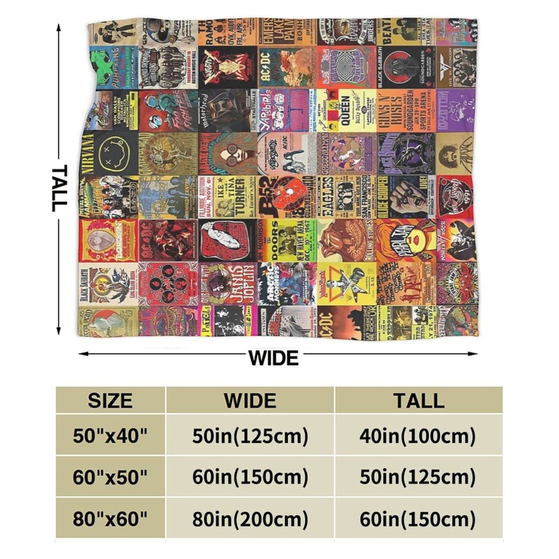Rock Band Collage Flannel Blanket Lightweight Cozy Bed Blankets Soft
