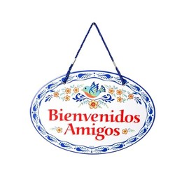 Essence of Europe Gifts Traditional Latino Artwork Ceramic Sign 8.75x6 inches Spanish Welcome Door Sign with Raised Relief Artwork