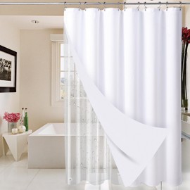 Shower Curtain, Shower Curtain Set with Fabric Shower Curtain & Clear Shower Curtain Liner & 12 Stainless Steel Hooks, Waffle Shower Curtains for Bathroom, 72x84 Inches (White)