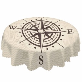 AOYEGO Compass Round Tablecloth 60 Inch Pointer Direction Nautical Adventure Table Cloth Polyester Tablecloths for Home Decor, Parties, Picnic