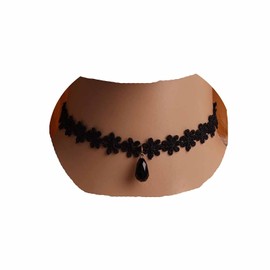 Yheakne Black Lace Necklace, Vintage Necklace with Crystal Pendant, Short Gothic Collar, Flower Necklace with Chain for Women and Girls (Crystal), Metal