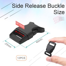 LongSLong - Paquete de 12 clips curvados de paracaídas, hebilla de plástico de liberación lateral rápida de 5/8 pulgadas para pulseras de paracaídas, hebillas, hebilla de collar de perro, cuerda de paracaídas 550, accesorios de costura de mochila