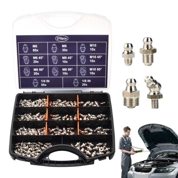 unbranded 270x Grease Nipple Fitting Set Imperial & Metric Hydraulic