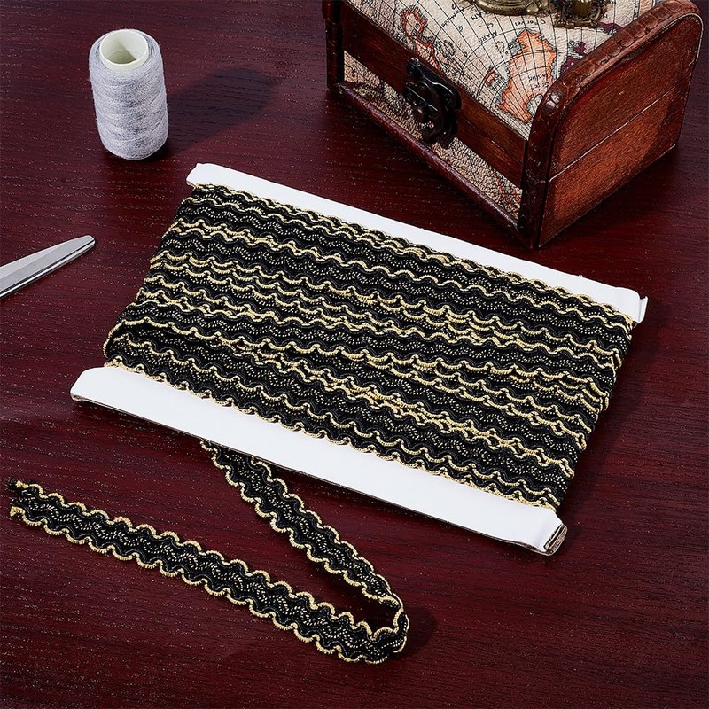 DELORIGIN 13 Yards Black Braid Trim, 15mm/0.6" Decorative Gimp Ribbon,