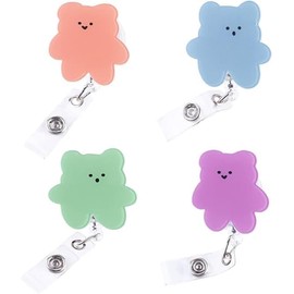 4Pcs Name Decorative Badge Reels with Clip on ID Card Holders Cute Bears Acrylic Retractable Badge for Nurse, Teacher, Student Badge Holders Badge Reel Holder, Reel