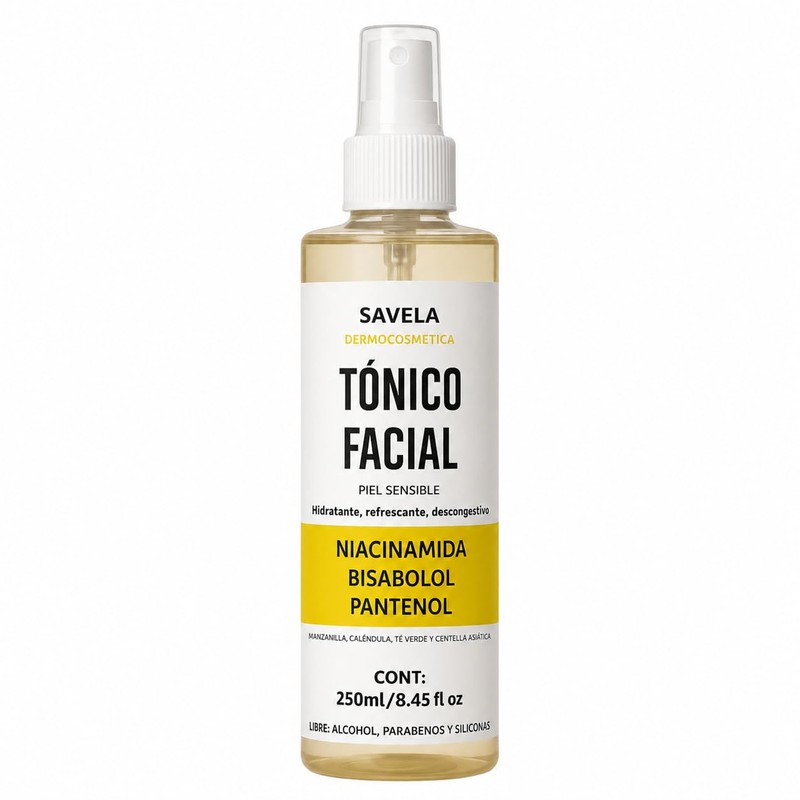 Tónico Facial Sensible, Niacinamida, Bisabolol y Pantenol 250ml, Hidratante.