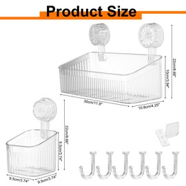 uxcell 1Set Suction Cup Shower Caddy with Hooks, 2Pcs Suction Cup Shower Organizer Shelf Wall Mount Dispenser Rack Storage Shelf for Bathroom Kitchen, Clear