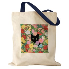 Miss Adola Tote Bag for Women Girls Aesthetic Canvas Tote Bag Inspired Gift Reusable Casual Bag for Work Shopping Travel, Cat In Flower