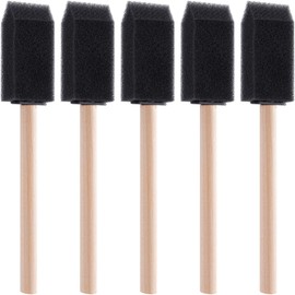 Hzopcw 5pcs 0.98" Foam Paint Brushes, Small Sponge Brushes with Wooden Handle, Black Foam Paintbrushes for Staining Painting Cleaning