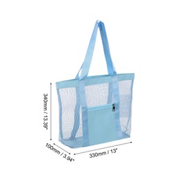 sourcing map Mesh Beach Tote Bag, 1Pcs 13" x 4" x 13", Upgraded Beach Bags, Waterproof Pool Bag for Beach Vacation and Travel Daily (Blue)