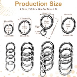 4 Sizes Metal Round Carabiner Clips with Spring O Ring, 16pcs Key Ring Clip