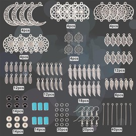SUNNYCLUE 1 Box DIY 10 Pairs Boho Style Dream Catcher Charms Earrings Making Kit Bohemian Chandelier Charms Crescent Moon Leaf Charm Feather Charms Synthetic Turquoise Beads for Jewelry Making Kits