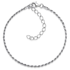 MATERIA by Matthias Wagner SA-27 Women's Cord Bracelet Rhodium-Plated 925 Silver 18-23 cm, Sterling Silver