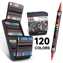 JMC JIMICO Dual Tone Acrylic Markers Set with Soft Brush Tip Double-Ended Paint Markers for Wood Glass Ceramic Metal DIY CraftsColor: Orange, Number of Colors: 120colors