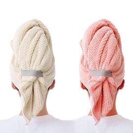 2-Pack Microfiber Hair Towel Wrap 24x40 Inch, Super Absorbent Quick Dry Turban, Anti-Frizz Coral Fleece Hair Wrap for Women Long/Curly Hair, for All Hair Types