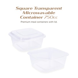 Multi Essential Trade Square Transparent Microwavable Food Storage Containers with Lids, Durable, Leak-Proof, Reusable & Disposable Meal Prep Containers, Pack of 50 (Transparent, 750)