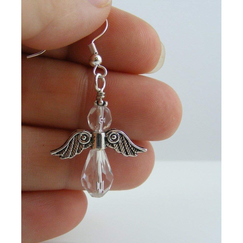 Angel Earrings with Clear Crystal Beads and Sterling Silver Earwires