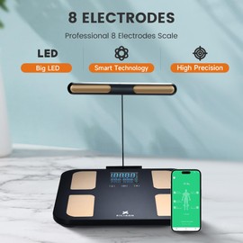EILISON Digital Bathroom Scale with 8 Electrodes BIA Technology High-Precision Smart Body Fat Analyzer BMI Scale, Large Color Touchscreen, Bluetooth App Sync for 23 Metrics, 396LBS Capacity (Black)