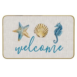 Mingnei Nautical Door Mat - Coastal Beach Kitchen Home Doormat, Nautical Coastal Floor Beach House Front Indoor Entryway Rug 30x17 Welcome Mat (White)