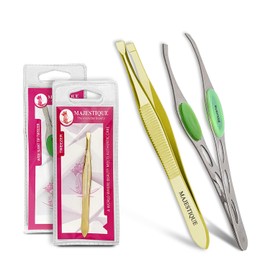 Eyebrow Pluker Tweezers for Women and Men By Majestique Twiser Eyebrows | Twizzer Tools for Ingrown Hair and Splinters | Facial Twizzer Tools for Eyebrows and Hair Plucker Removal - Gold/Silver 2Pcs